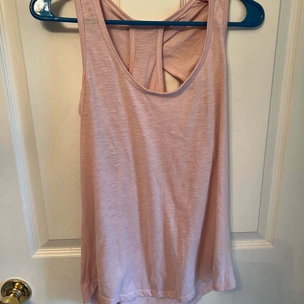 Pink workout tank with open back detail size large